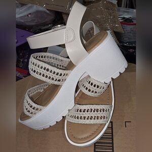 Soda Cream And White Crochet Platform Sandals